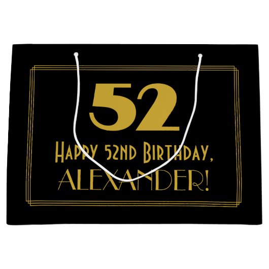 52番目の誕生日:インスパイアアールデコの「52」の外観と名前 ラージペーパーバッグ (正面)