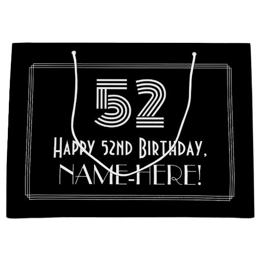 52番目の誕生日:インスパイアアールデコの「52」の外観と名前 ラージペーパーバッグ (正面)