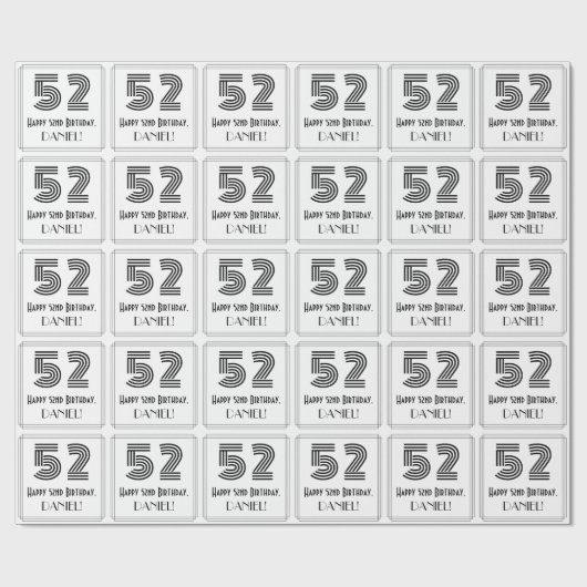 52番目の誕生日:インスパイアアールデコスタイル「52」 +名前 ラッピングペーパー (フラット)