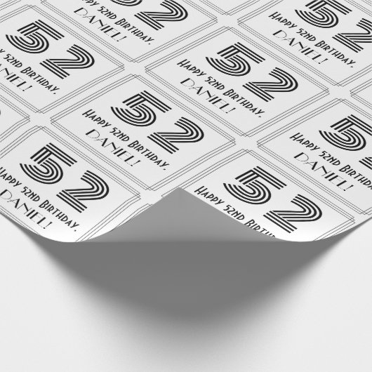 52番目の誕生日:インスパイアアールデコスタイル「52」 +名前 ラッピングペーパー (角)