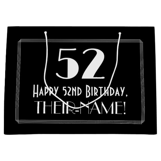 52番目の誕生日:インスパイアアールデコスタイル「52」、名前 ラージペーパーバッグ (正面)