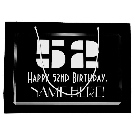 52番目の誕生日～インスパイアアールデコルック"52" +名前 ラージペーパーバッグ (裏面)