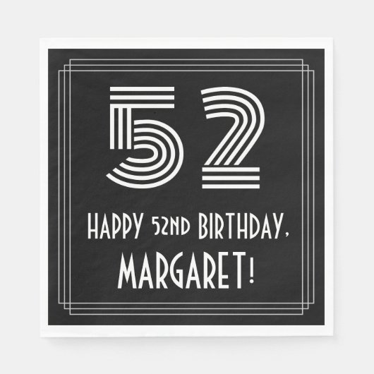 52番目の誕生日:インスパイアアールデコ検索"52" +名前 スタンダードランチョンナプキン (正面)
