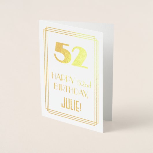 52番目の誕生日:インスパイアアールデコ検索「52」 & Name 箔カード (正面)