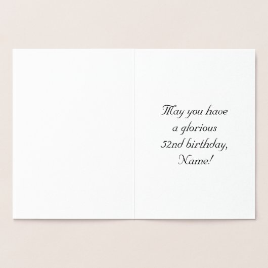 52番目の誕生日:、エレガントスクリプ華美ト、名前をカスタムする 箔カード (内部)