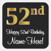 52番目の誕生日-エレガント豪華なフェイク金ゴールドルック# スクエアシール (正面)