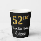 52番目の誕生日-エレガント豪華なフェイク金ゴールドルック# 紙コップ (裏面)