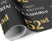 52番目の誕生日: エレガント、黒、フェイク金ゴールド ラッピングペーパー (ロールコーナー)