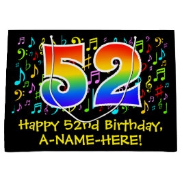52番目の誕生日-カラフル音楽シンボル、レインボー52 ラージペーパーバッグ