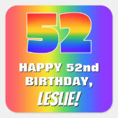 52番目の誕生日: カラフル、おもしろいレインボーパターン# 52 スクエアシール (正面)