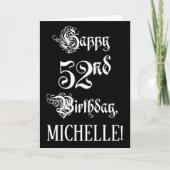 52番目の誕生日: ファンシー、スクリプエレガントト+名前をカスタムする カード (正面)