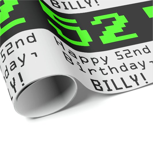 52番目の誕生日:Nerdy/オタク系のスタイル「52」と名前 ラッピングペーパー (ロールコーナー)