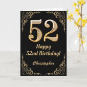 52誕生日ブラックおよび金ゴールドグリッターフレーム カード (黄色い花)