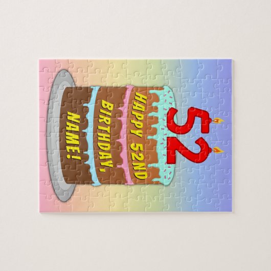 52誕生日:おもしろいケーキとキャンドル+名前をカスタムする ジグソーパズル (横)