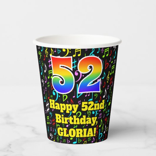 52誕生日:おもしろいミュージックノートPattern, Rainbow 52 紙コップ (正面)