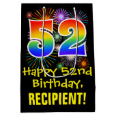 52誕生日:おもしろい花火パターン+虹52 ミディアムペーパーバッグ (裏面)