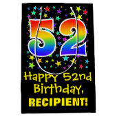 52誕生日:カラフル星パターン&レインボー52 ミディアムペーパーバッグ (正面)