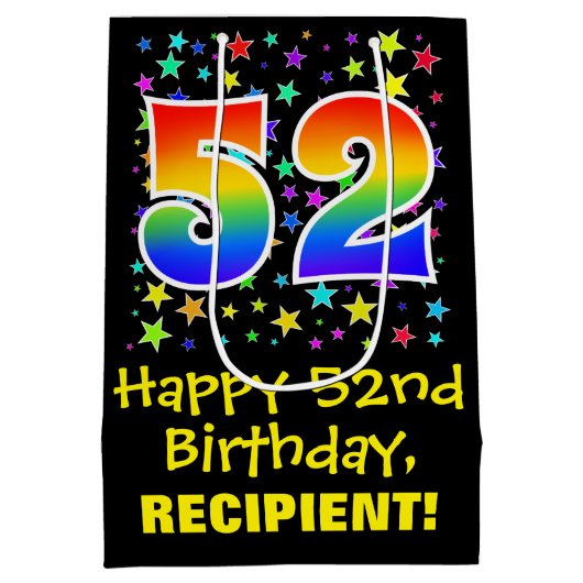 52誕生日:カラフル星パターン&レインボー52 ミディアムペーパーバッグ (裏面)