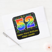 52誕生日:カラフルMusic Symbols、Rainbow 52 スクエアシール (封筒)