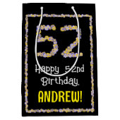 52誕生日:フローラ花数名前をカスタムする ミディアムペーパーバッグ (正面)