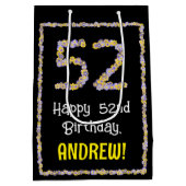 52誕生日:フローラ花数名前をカスタムする ミディアムペーパーバッグ (裏面)