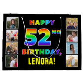 52誕生日:レインボー文字カスタム、写真&名前 ラージペーパーバッグ (裏面)