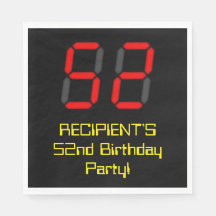 52誕生日：レッドデジタルクロックスタイル「52」 +名前