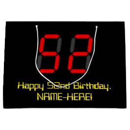 52誕生日：レッドデジタルクロックスタイル「52」 +名前 ラージペーパーバッグ