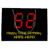 52誕生日：レッドデジタルクロックスタイル「52」 +名前 ラージペーパーバッグ (裏面)