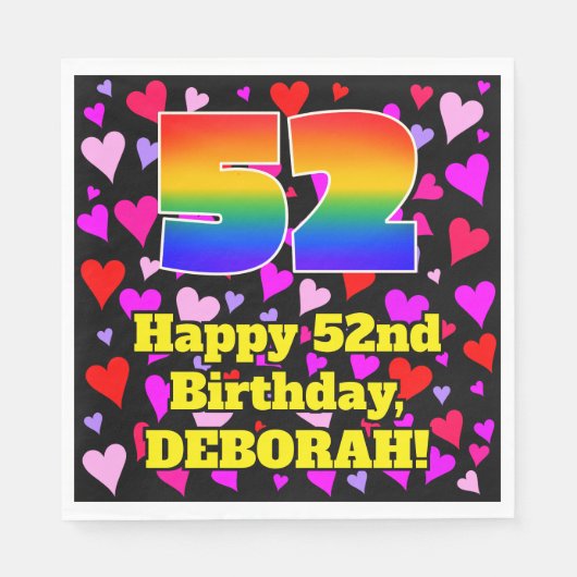 52誕生日:愛するハートパターン、虹# 52 スタンダードランチョンナプキン (正面)