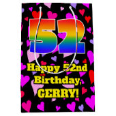 52誕生日:愛するハートパターン、虹# 52 ミディアムペーパーバッグ (正面)