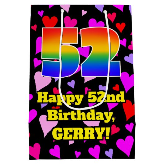 52誕生日:愛するハートパターン、虹# 52 ミディアムペーパーバッグ (裏面)