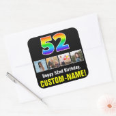 52誕生日: Rainbow "52";写真カスタムと名前 スクエアシール (封筒)