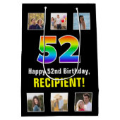 52誕生日: Rainbow "52"，写真カスタムと名前 ミディアムペーパーバッグ (裏面)