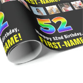 52誕生日: Rainbow "52";写真カスタムと名前 ラッピングペーパー (ロールコーナー)