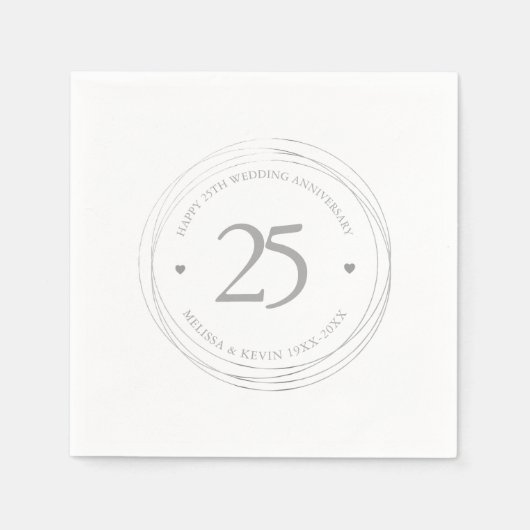525周年記念結婚シルバー・サークル・フレーム スタンダードカクテルナプキン (正面)