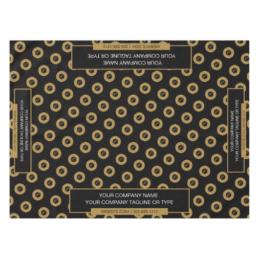 52"X70"トレードショーテーブルクロスのロゴ金ゴールドとブラック テーブルクロス (正面(横))