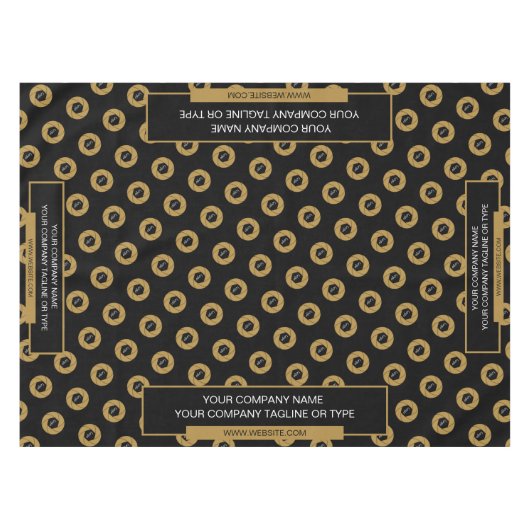 52"X70"トレードショーテーブルクロスのロゴ金ゴールドとブラック テーブルクロス (正面(横))