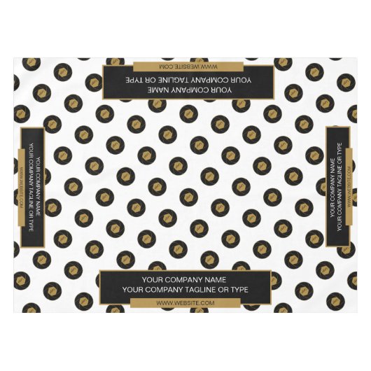 52"X70"トレードショーテーブルクロスのロゴ金ゴールドホワイト テーブルクロス (正面(横))