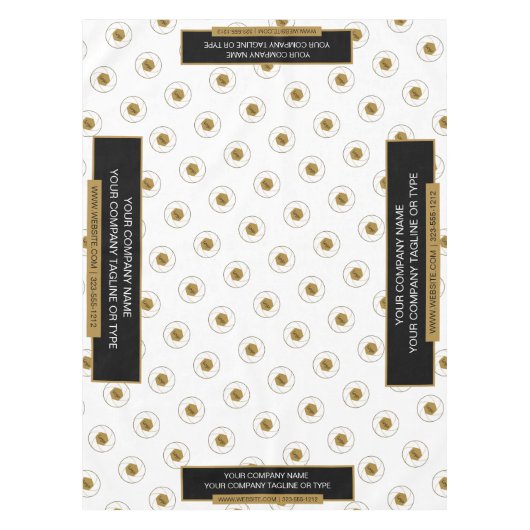 52"X70"トレードショーテーブルクロスのロゴ金ゴールドホワイト テーブルクロス (正面)