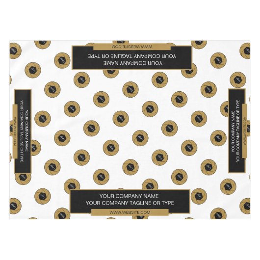 52"X70"トレードショーテーブルクロスのロゴ金ゴールドホワイト テーブルクロス (正面(横))