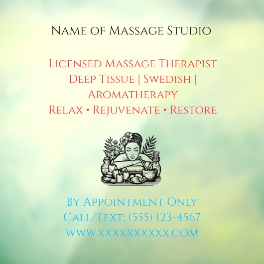 52" x 72" Massage Therapy Window Cling  ウィンドウサイン (シート3)