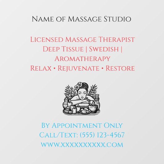 52" x 72" Massage Therapy Window Cling  ウィンドウサイン (シート)
