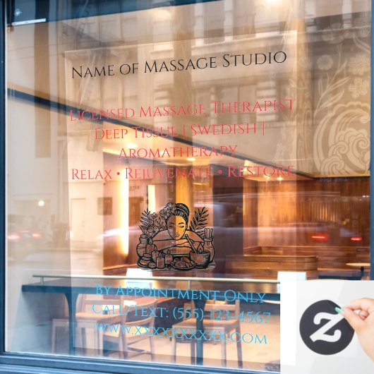 52" x 72" Massage Therapy Window Cling  ウィンドウサイン (カフェ窓)