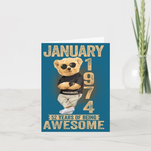 52 Year Old January 1974 Teddy Bear 52nd Birthday  カード (正面)