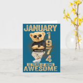 52 Year Old January 1974 Teddy Bear 52nd Birthday  カード (黄色い花)