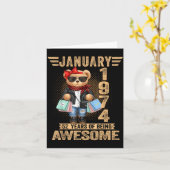52 Year Old January 1974 Teddy Bear 52nd Birthday  カード (黄色い花)