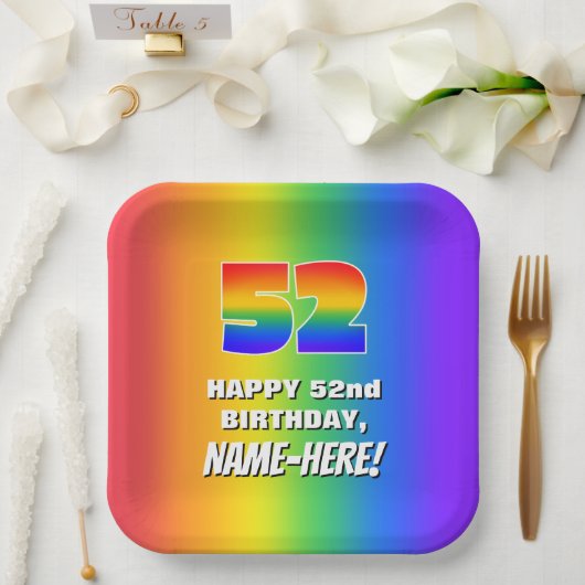 52nd Birthday: Colorful, Fun Rainbow Pattern # 52 ペーパープレート (ウェディング)