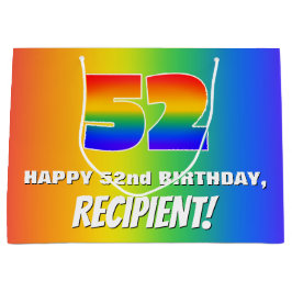 52nd Birthday: Colorful, Fun Rainbow Pattern # 52 ラージペーパーバッグ