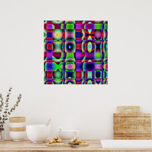 52x52 or Smaller Poster Psychedelic Square Pattern ポスター (キッチン)